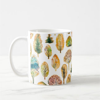 Caneca De Café Árvores de outono de aquarela, padrão sem costura.