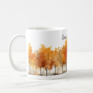 Caneca De Café Árvores de Outono em Aquarela Personalizadas em Fi
