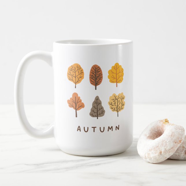 Caneca De Café Árvores de outono minimalistas (Com Donut)