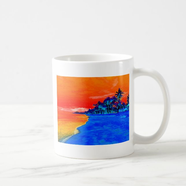 Caneca De Café Árvores de Palma Exóticas de Praia pop Art (Direita)