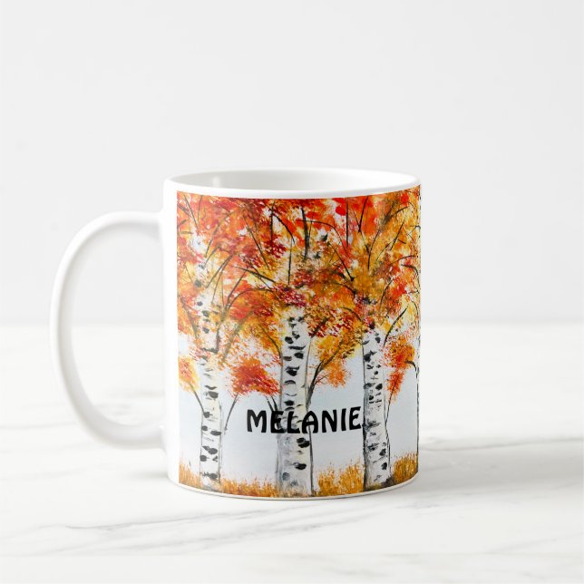 Caneca De Café Árvores de Pássaros Caindo Folhas de Laranja do ou (Esquerda)