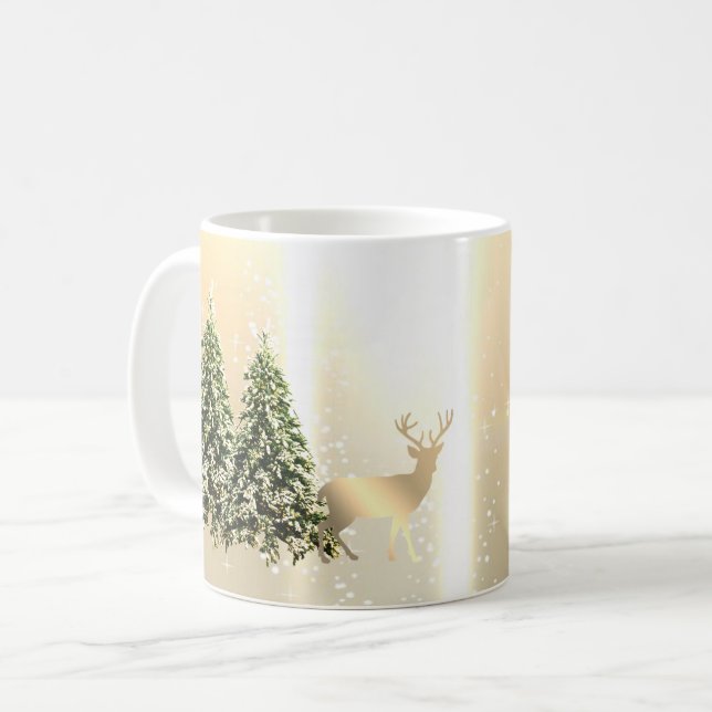 Caneca De Café Árvores de pinheiro elegantes e sofisticadas, Rena (Frente Esquerda)