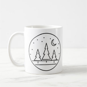 Caneca De Café Árvores de Pinheiro Nevadas Arte de Linha Noturna