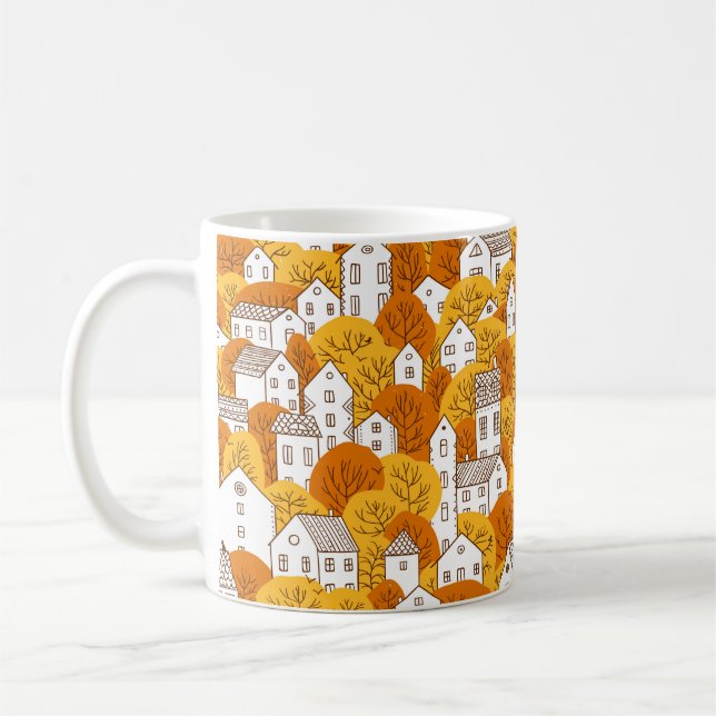Caneca De Café Árvores e casas com padrão uniforme. outono, outon (Esquerda)