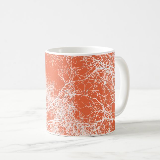 Caneca De Café Árvores em silhueta laranja e branca (Frente Esquerda)