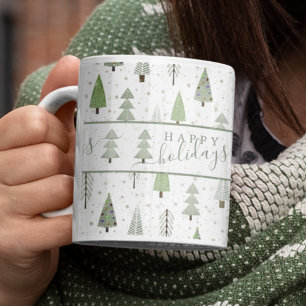 Caneca De Café Árvores Florestais Felizes Modernos Sage Verde
