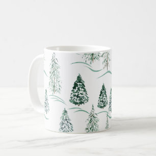 Caneca De Café Árvores natalinas de aquarela. Floresta de inverno