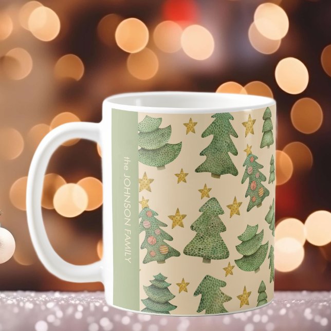 Caneca De Café Árvores natalinas e estrelas (Criador carregado)
