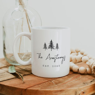 Caneca De Café Árvores Negras e Brancas Minimalistas Personalizad