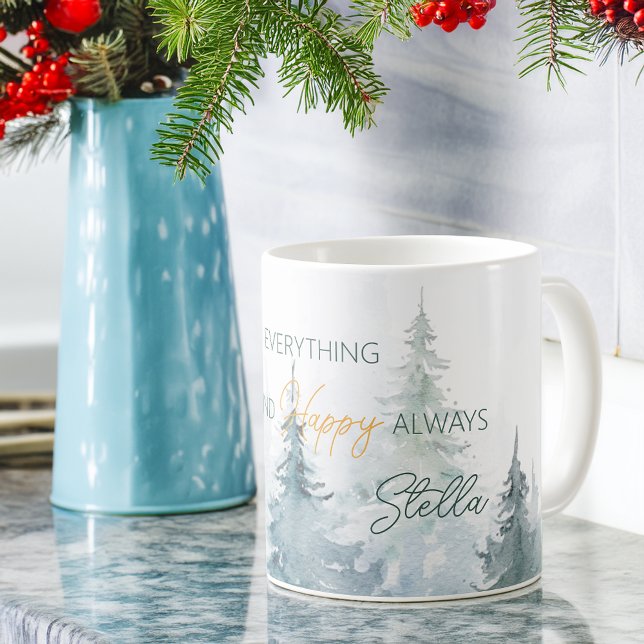Caneca De Café Árvores Personalizadas Feliz Tudo Sempre Alegre (Merry Everything Happy Always Trees Personalized Coffee Mug)