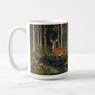Caneca De Café Árvores rústicas da natureza elegante cervos flore