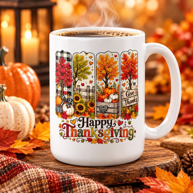 Caneca De Café Árvores Rústicas de Outono & Abóbora Dia de Ação d (Criador carregado)