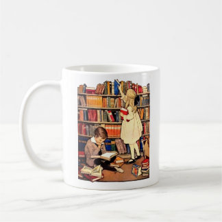 Caneca De Café As crianças do vintage que lêem a biblioteca