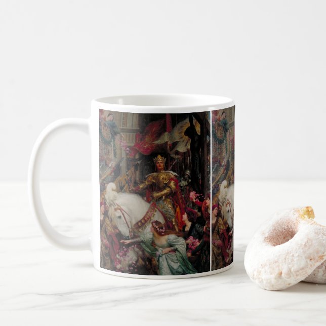 Caneca De Café As Duas Coroas de Sir Frank Bernard Dicksee (Com Donut)