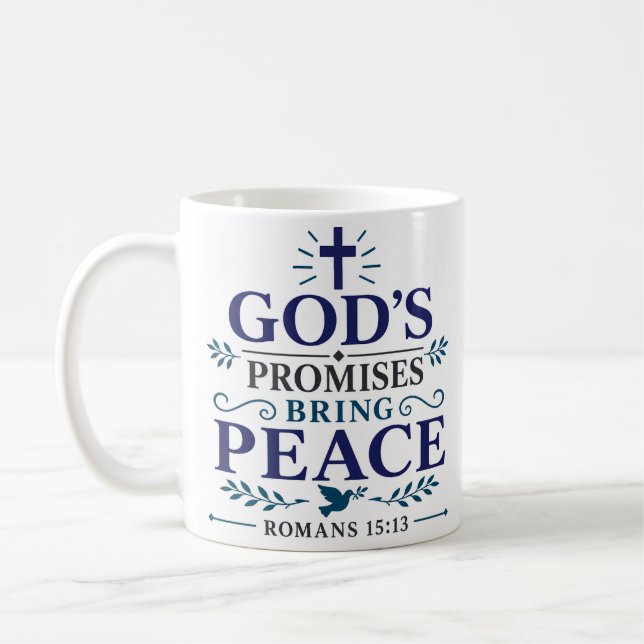 Caneca De Café As Promessas de Deus Trazem Paz Citação de Devocio (Esquerda)