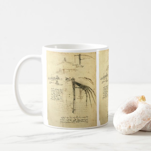 Caneca De Café Asa de Leonardo da Vinci no Esboço da Máquina Voad (Com Donut)