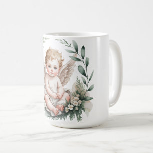 Caneca De Café Asas de Anjo Aquarela Batismo Verde