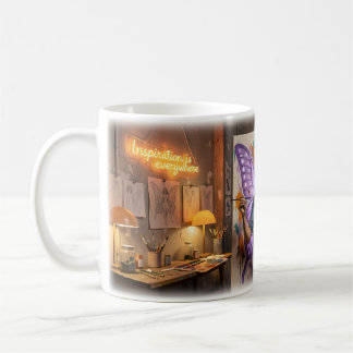 Caneca De Café Asas de Cura em um Estúdio de Arte à Meia-Noite Ca