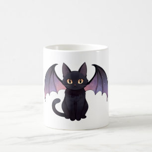 Caneca De Café Asas de Morcego Kawaii Gato Preto Halloween