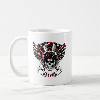 Caneca De Café Asas de Paraquedista Vermelho Carmesim & Caveira