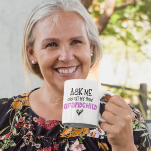 Caneca De Café Ask Me About My New Grandchild Initial Pink