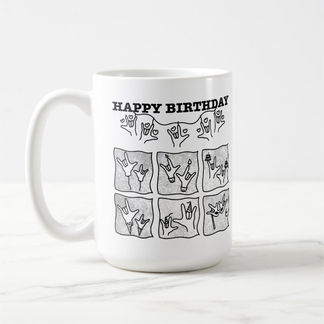 Caneca De Café ASL ILY Obsessão - Feliz Aniversário!  (Esquerda)