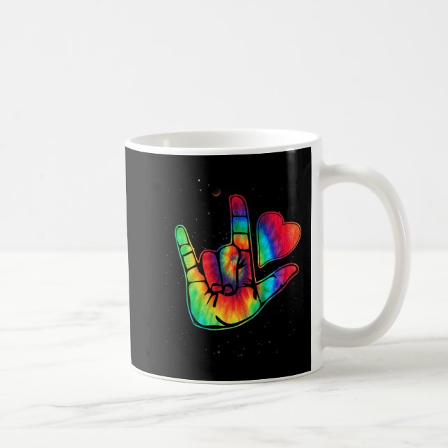 Caneca De Café ASL Love Sign Language Hand Autism Awareness Suppo (Direita)