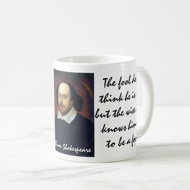 Caneca De Café Aspas Sábias/Tolo e Shakespeare "Não machuque" (Frente Esquerda)