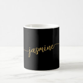Caneca De Café Assinatura de Nome com Monograma Preto e Dourado E