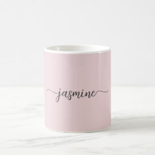 Caneca De Café Assinatura de Nome de Monograma Rosa Bege Elegante
