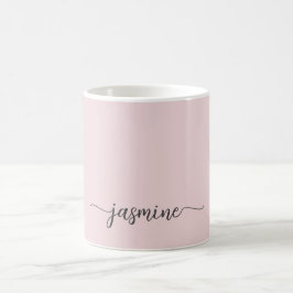 Caneca De Café Assinatura de Nome Monograma Rosa Bege Elegante