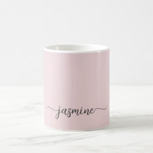Caneca De Café Assinatura de Nome Monograma Rosa Bege Elegante