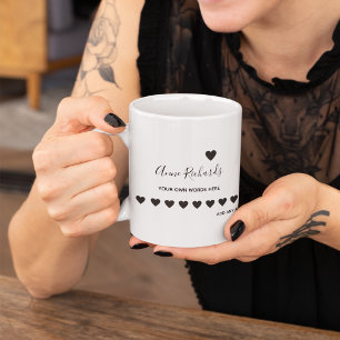 Caneca De Café assinatura manuscrita com coração de amor branco