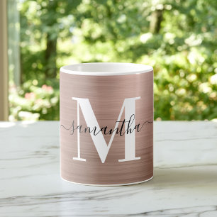 Caneca De Café Assinatura Monograma Rosa Metálico Dourado