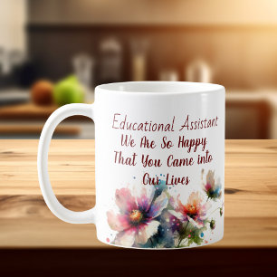Caneca De Café Assistente Educacional Floral rosa azul Personaliz