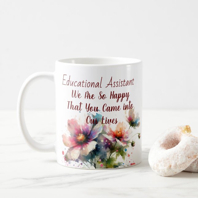 Caneca De Café Assistente Educacional Floral Rosa Personalizar (Com Donut)