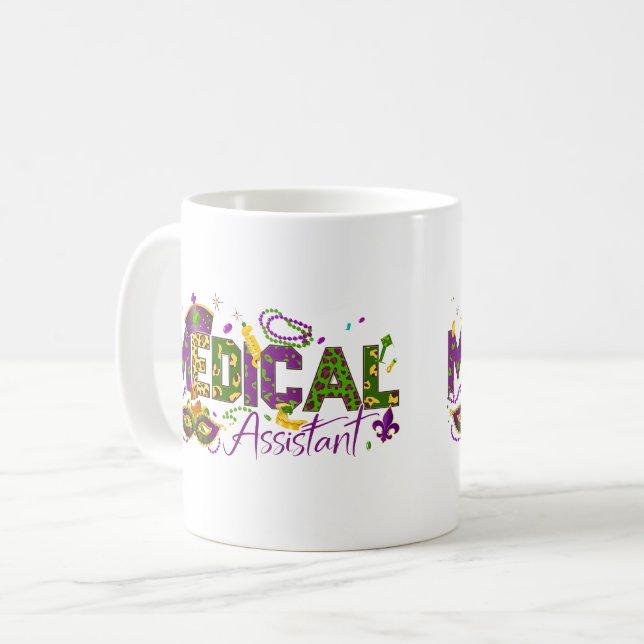 Caneca De Café Assistente Médico - Mardi Gras (Frente Esquerda)