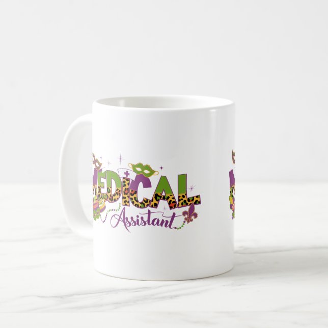 Caneca De Café Assistente Médico - Mardi Gras (Frente Esquerda)