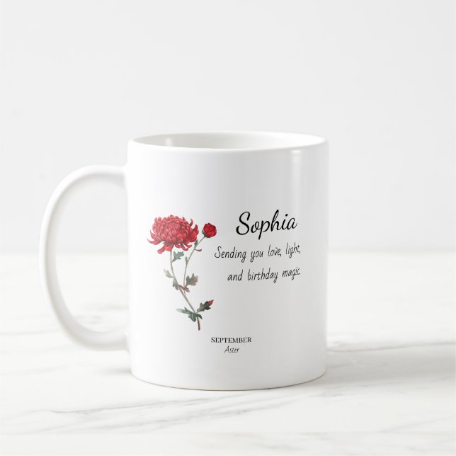 Caneca De Café Áster de Setembro Aniversário Personalizado (Esquerda)