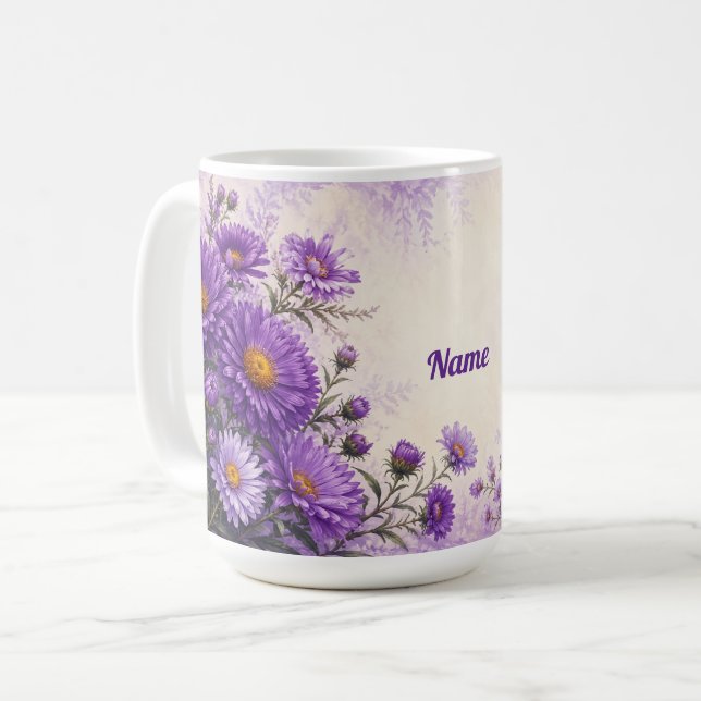 Caneca De Café Áster Flor de Nascimento Personalizada de Setembro (Frente Esquerda)