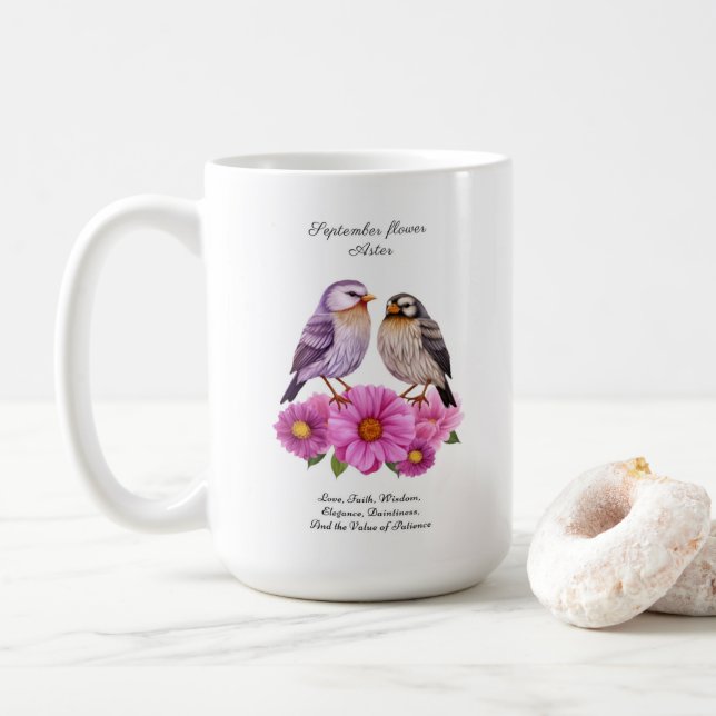 Caneca De Café Aster Flower de setembro com Presente de Nasciment (Com Donut)