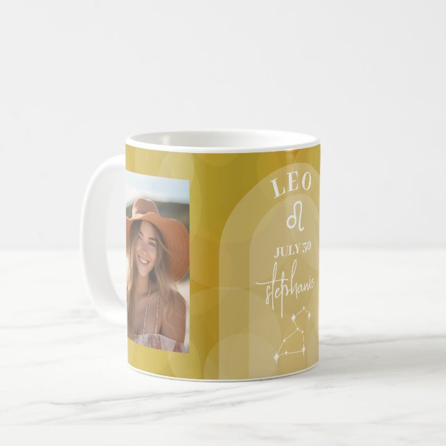 Caneca De Café Astrologia Leo Zodiac - Sinal de Foto Personalizad (Frente Esquerda)