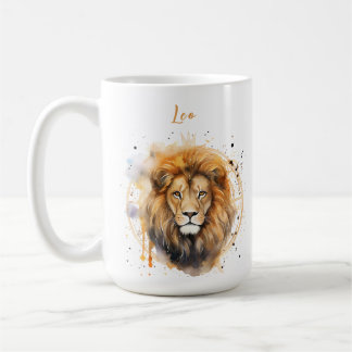 Caneca De Café Astrologia, sinal zodiaco de Leo na aquarela