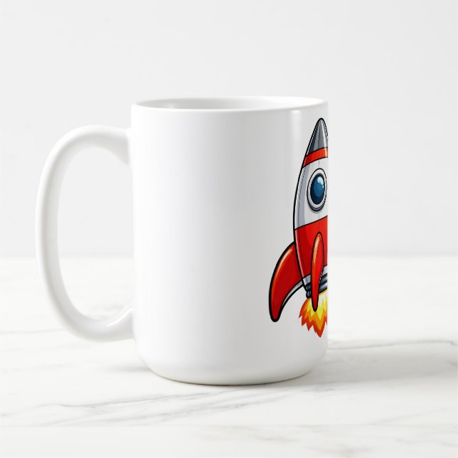 Caneca De Café Astronauta com Arte Espacial de Desenho de Foguete (Esquerda)