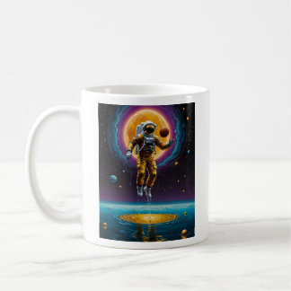 Caneca De Café Astronauta Cósmico Basquete Sobre Teto De Planeta