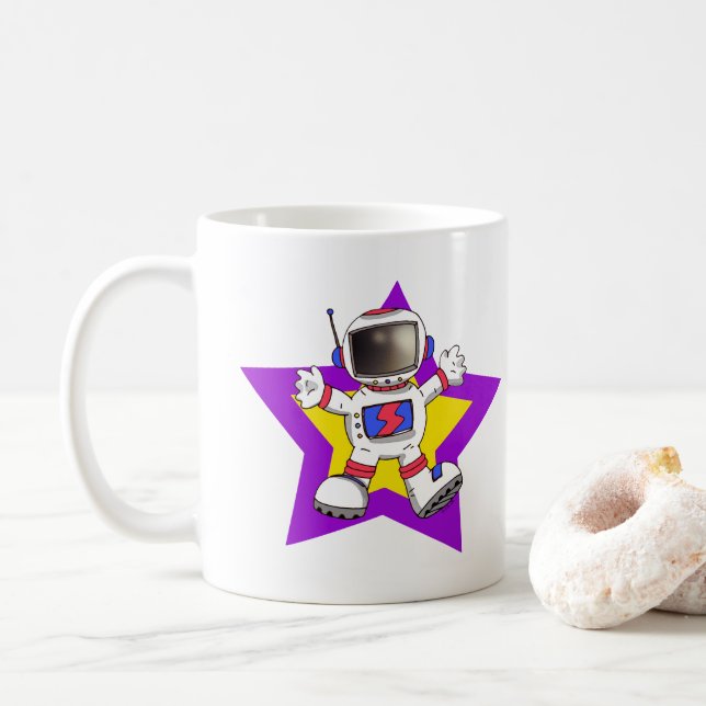 Caneca De Café Astronauta de desenho animado em Design de estrela (Com Donut)