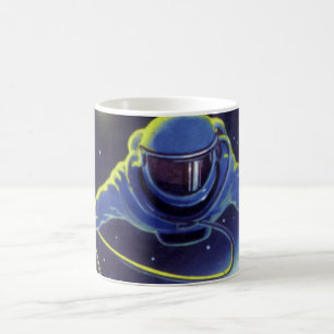 Caneca De Café Astronauta de Ficção Científica Vintage em Passo E