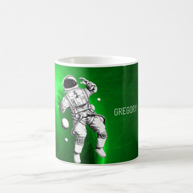 Caneca De Café Astronauta de Galáxia Verde Personalizado (Centro)