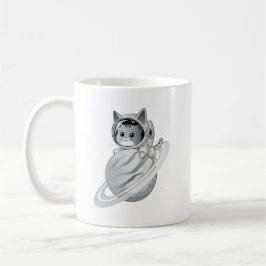Caneca De Café Astronauta de Gato Espacial com Planeta Saturno