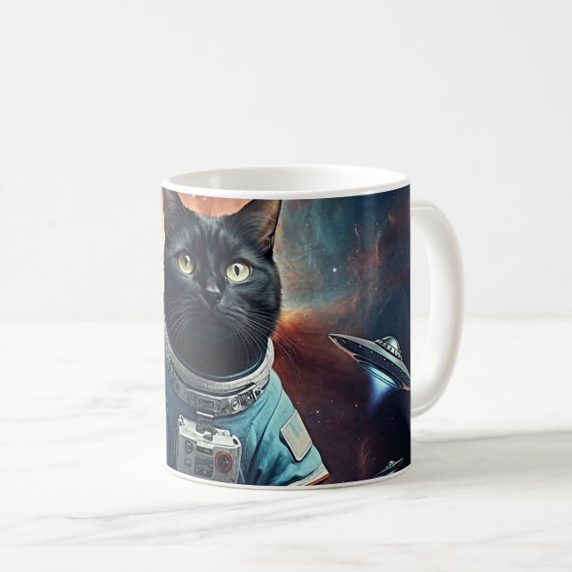 Caneca De Café Astronauta de Gatos Galácticos (Frente Esquerda)